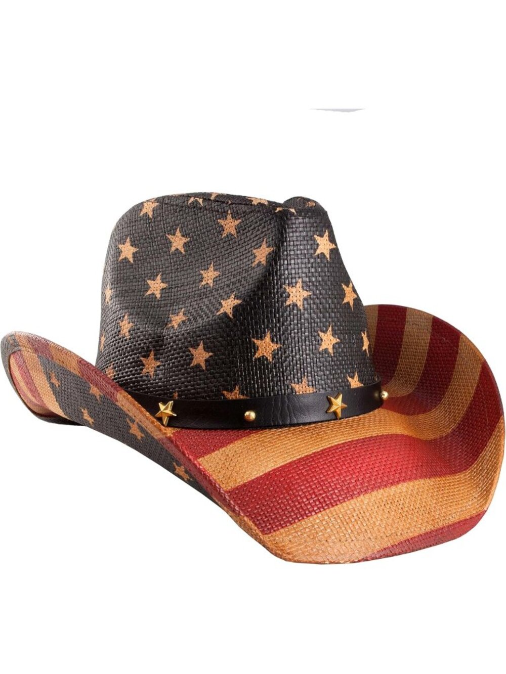 Men's Antique Flag Pull-On Style Classic Straw Western Cowgirl Cowboy Hat